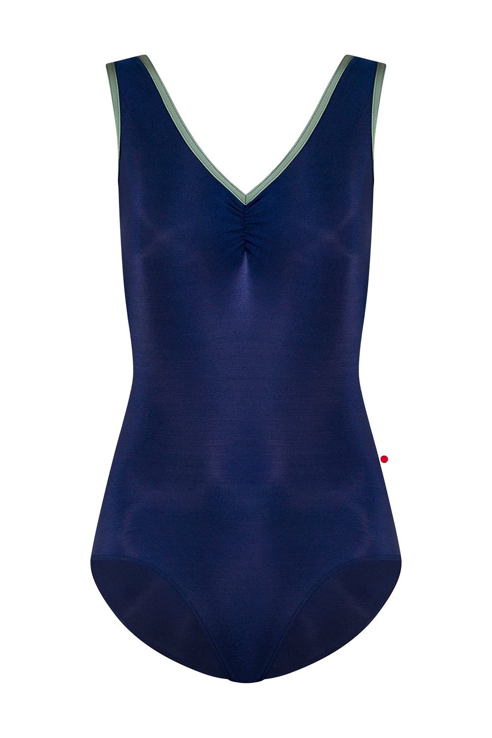 Gina leotard in N-Dark Blue body color with Mesh Dark Blue top color and N-Sage trim color