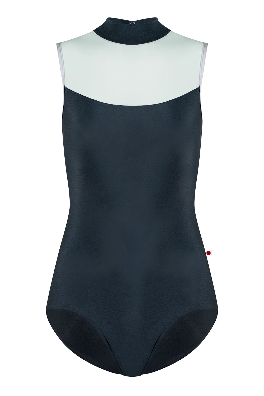 Camila leotard in N-Titanium body color with Mesh Whisper top color and N-Silver trim color