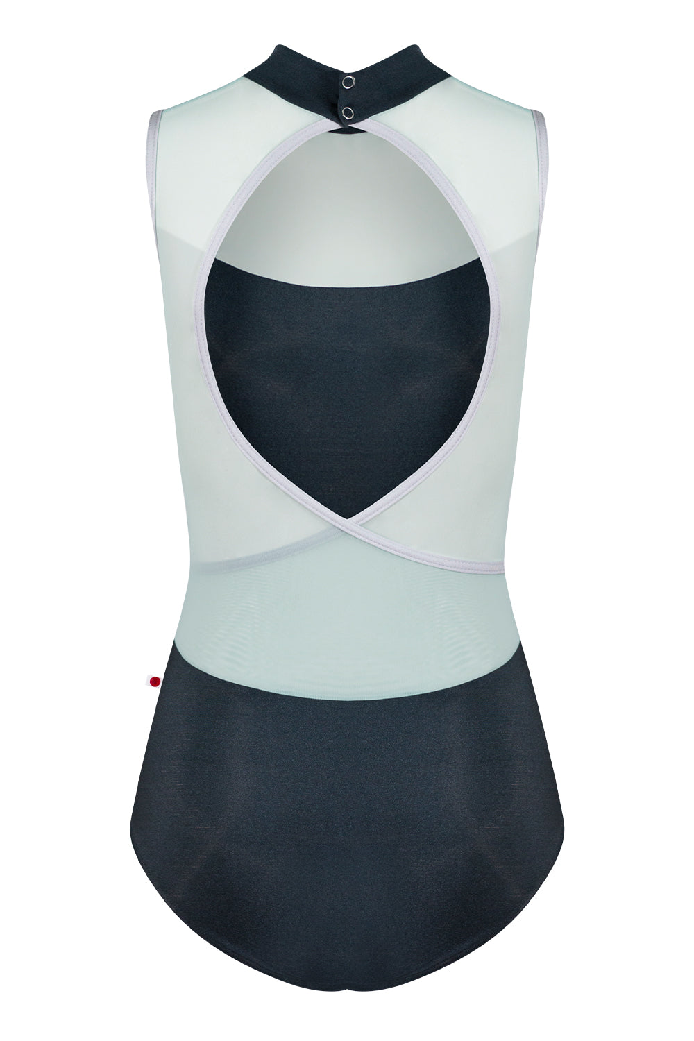 Camila leotard in N-Titanium body color with Mesh Whisper top color and N-Silver trim color