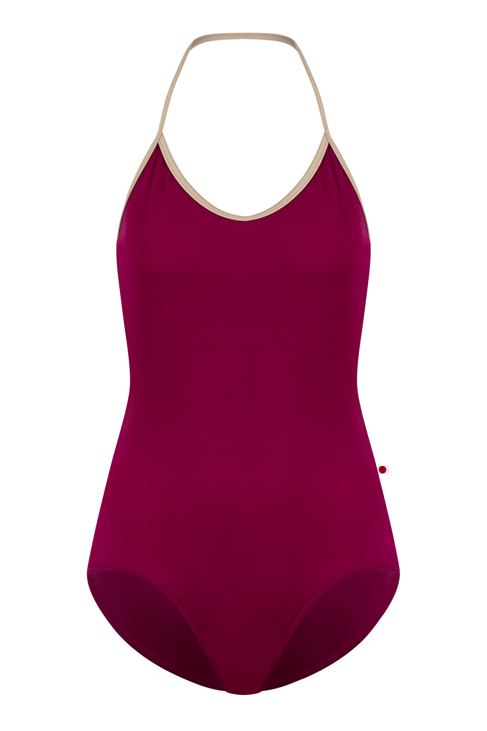 Kate leotard in T-Maroon body color with T-Mosaic trim color