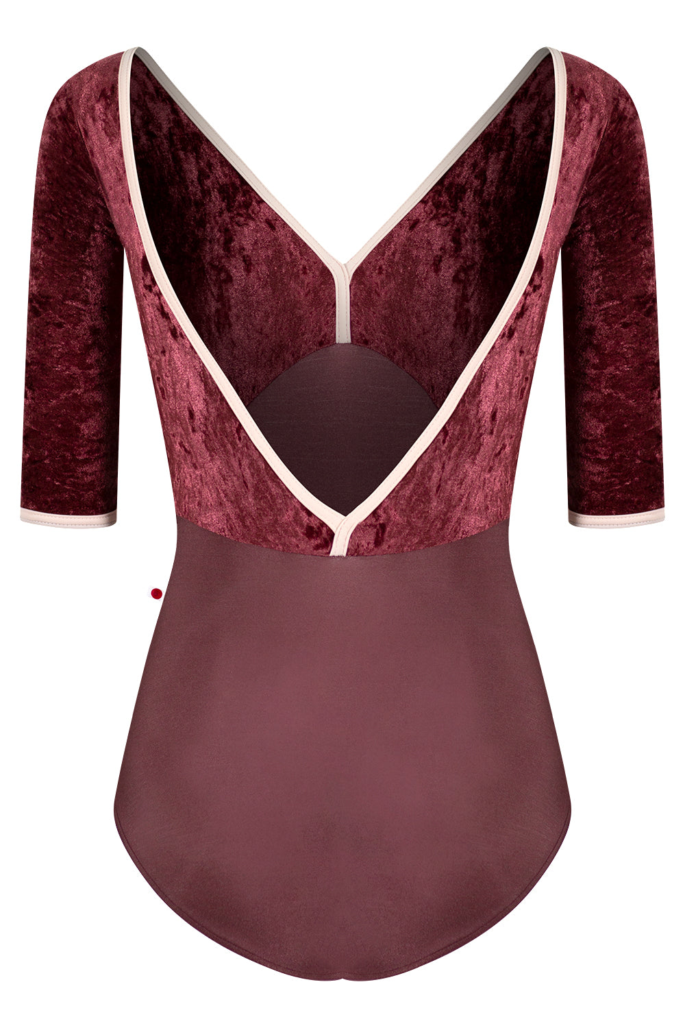 Alicia leotard in N-Phoenix body color with CV-Garnet top color & Half Sleeves and CV-Misty Rose trim color