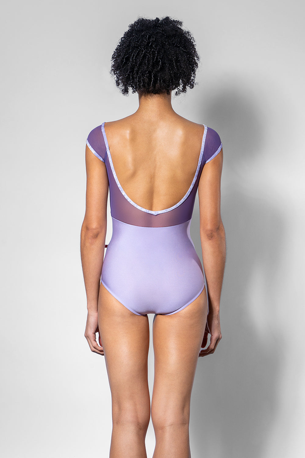 Elli leotard with N-Poem body color, N-Silver top color, Mesh Fortune back & cap sleeve color and CV-Angelic trim color
