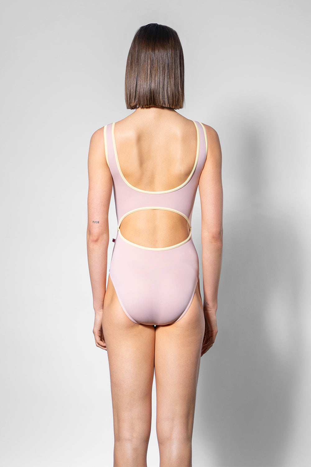 Veronique leotard in T-Petal body color with T-Vanilla trim color