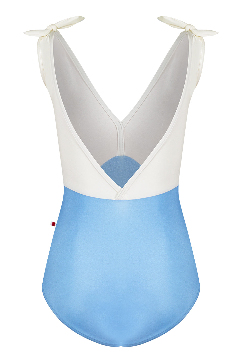 Alicia leotard in N-Moontide body color with N-Antique top & trim color and matching shoulder bows