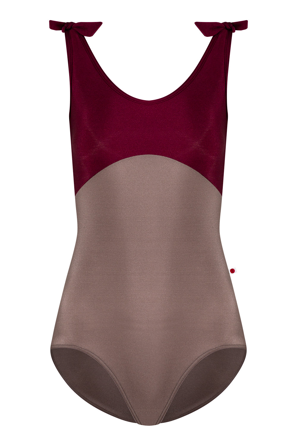 Anna Duo leotard in N-Star body color with N-Burgundy top & trim color and matching shoulder bows