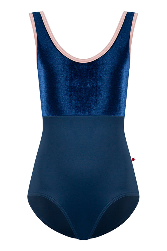 Kids Anna Duo leotard in T-Storm body color with V-Pisces top color and T-Petal trim color