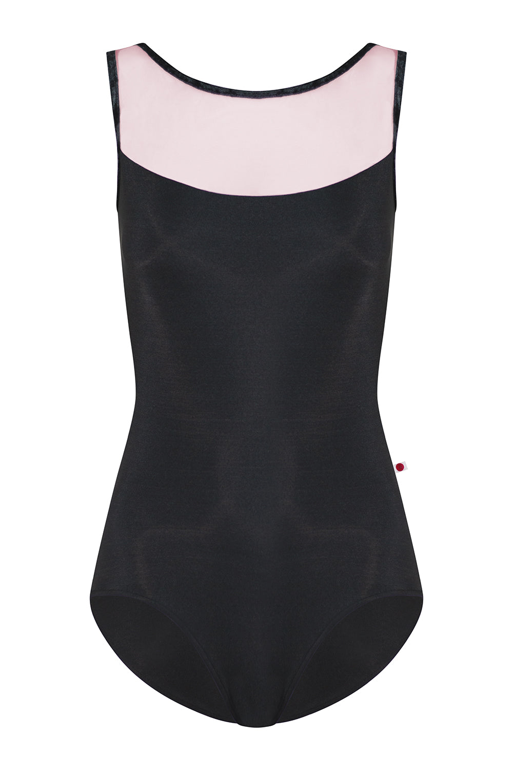 Meagan leotard in N-Black body color with Mesh Rose top color and CV-Black trim color