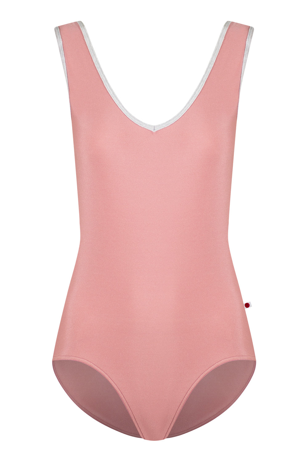 Gina Mesh leotard in N-Antique Rose body color with Mesh Blush top color and CV-Silver trim color
