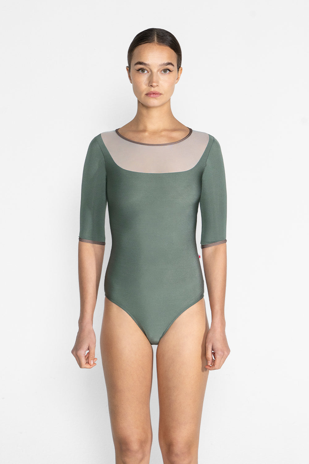 Cynthia leotard in N-Sage body color with Whisper top color and N-Star trim color
