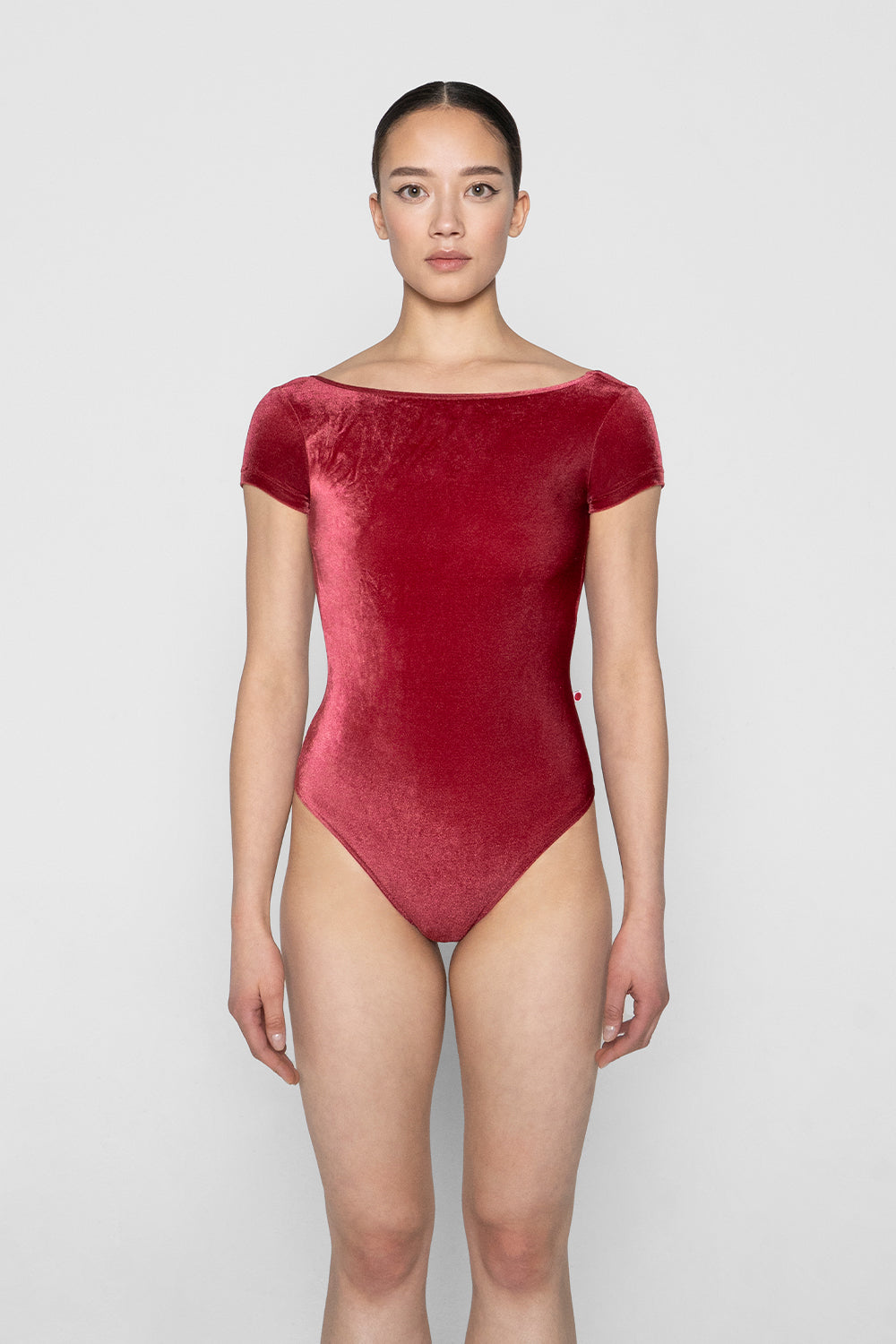 Sofiane leotard in V-Cerise body & trim color with V-Cerise short sleeves