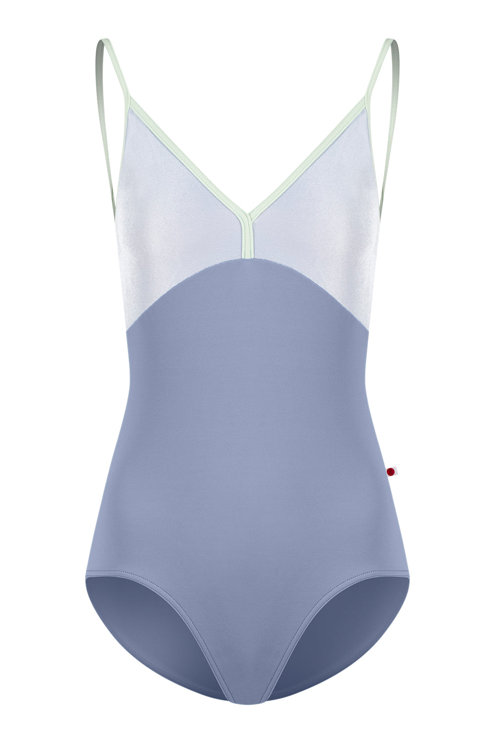 Daria leotard in T-Paradise body color with V-Serenade top color and T-Pistachio trim color