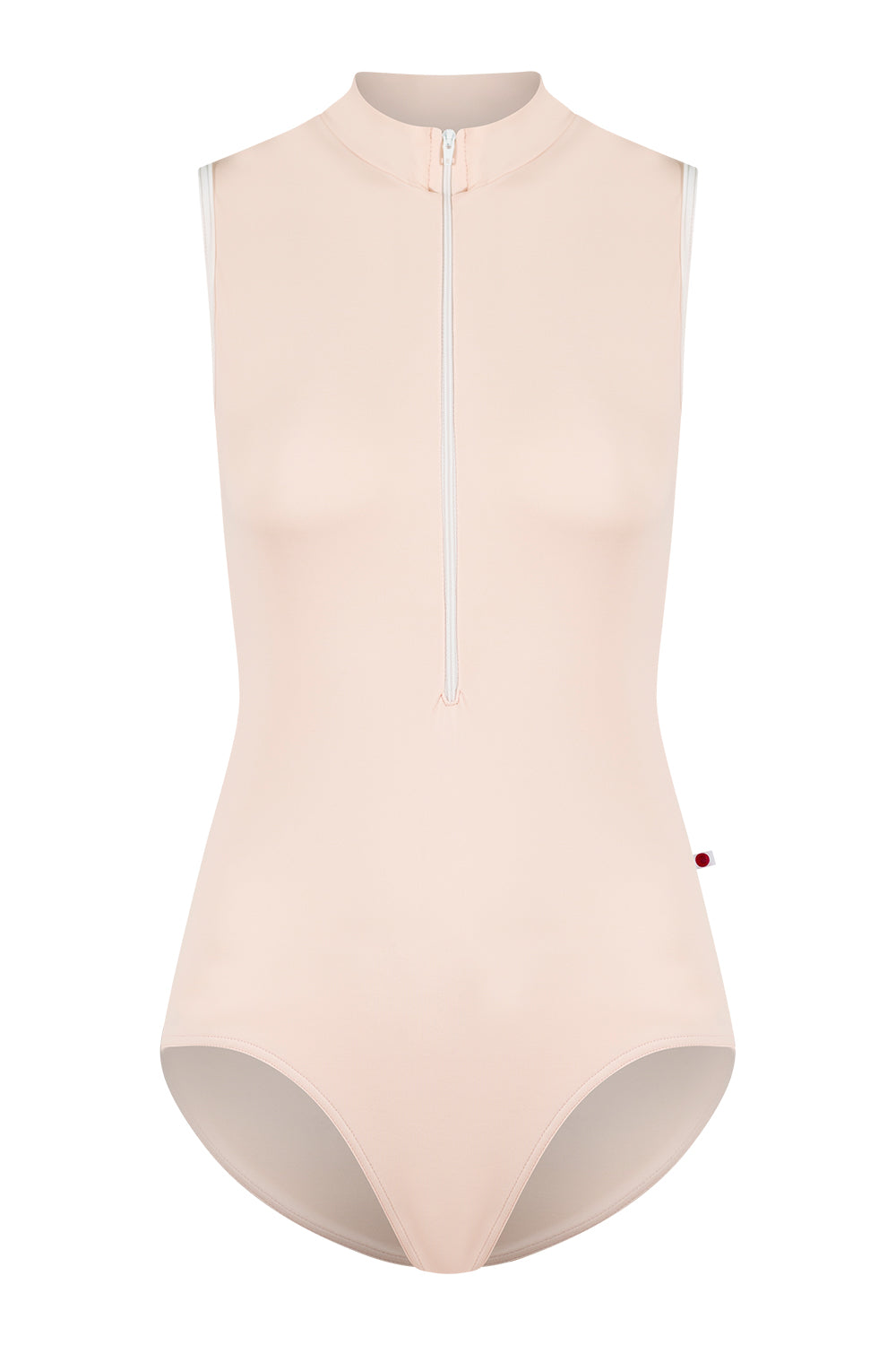 Jessica leotard in T-Misty Rose body color with T-White trim and zipper color