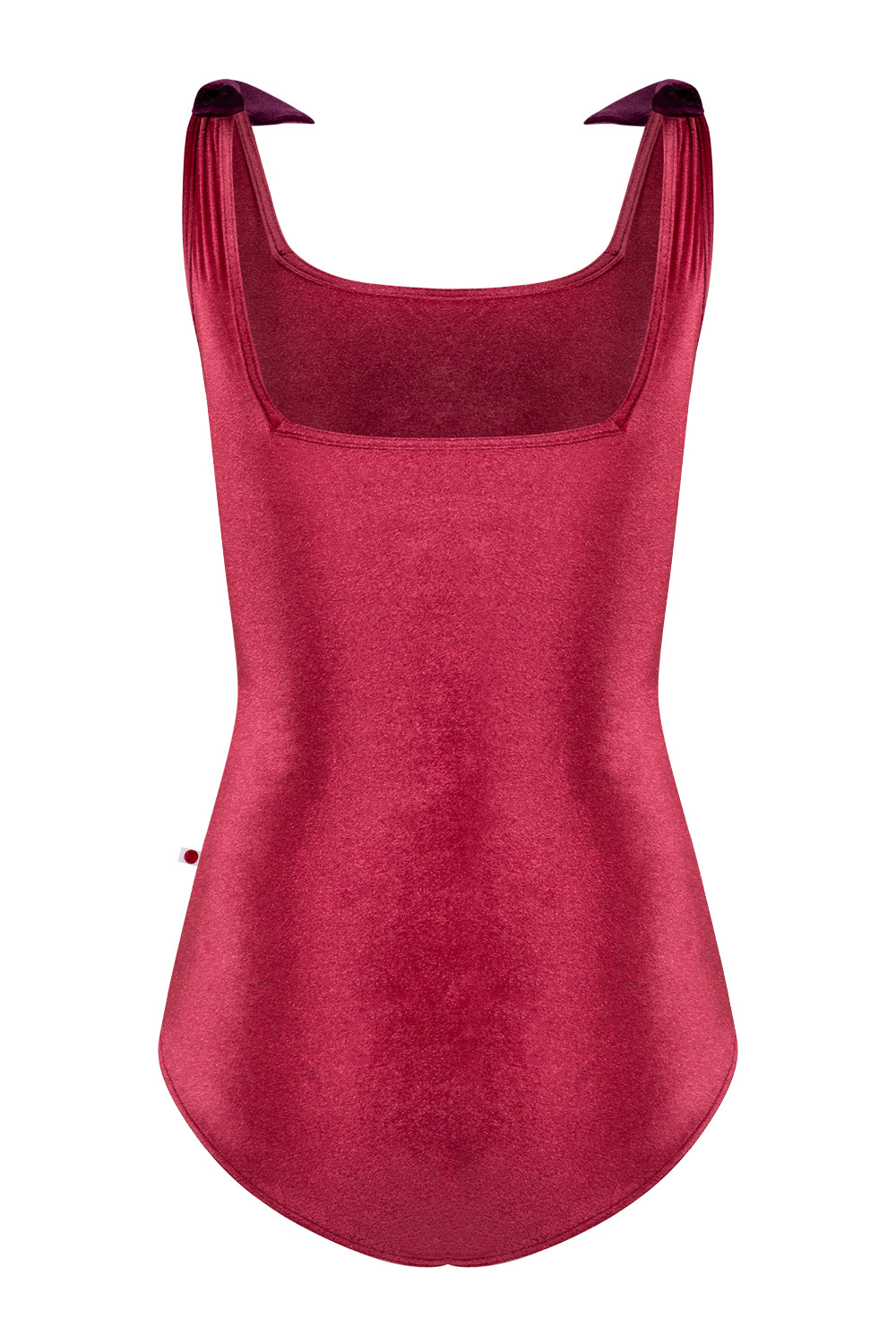 Marieke leotard in V-Cerise body & trim color with V-Roxy shoulder bows