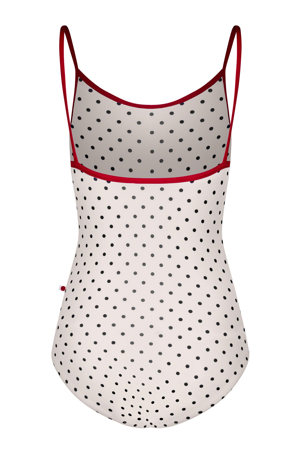 Kathy leotard in T-Lunares Cream body color with Mesh Black Overlay and N-Berry trim color