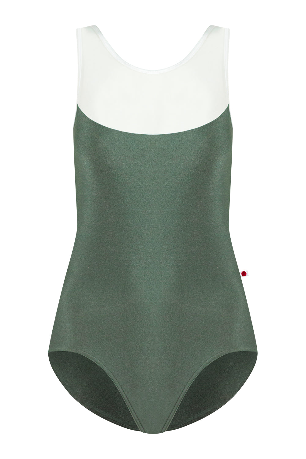 Meagan leotard in N-Sage body color with Mesh White top color and T-White trim color
