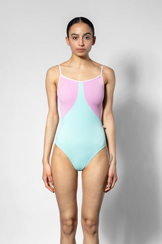 Amanda leotard in T-Frozen body color with T-Macaron top color and T-Rose trim color