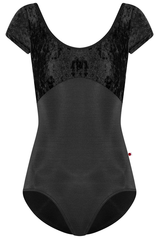 Anna duo leotard in N-Black body color with CV-Black top & Half sleeves color and N-Black trim color