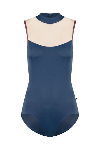 Camila leotard in T-Storm body color with Mesh Dolce top color and N-Phoenix trim color
