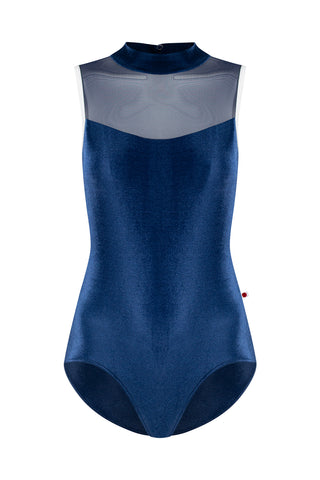 Camila leotard in V-Pisces body color with Mesh Dark Blue top color and V-White trim color