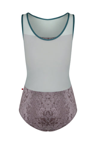 Meagan leotard in CV-Phantom body color with Mesh Whisper top color and N-Frost trim color