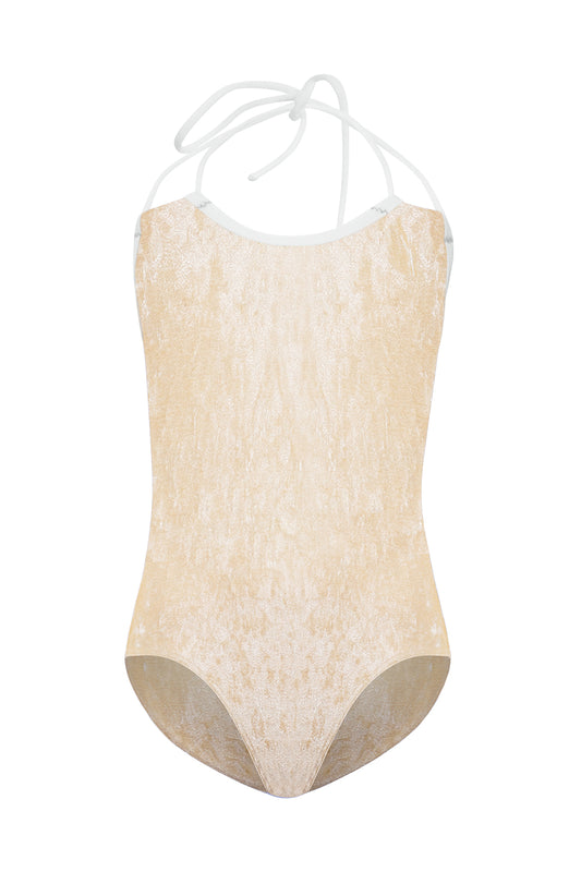 Kids Julia leotard in CV-Vanilla body color with T-White trim color
