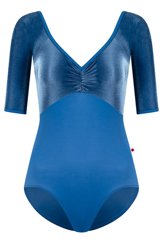 Elli leotard in T-Lapis body color with R-Ocean top color & Half Sleeves and T-Lapis trim color