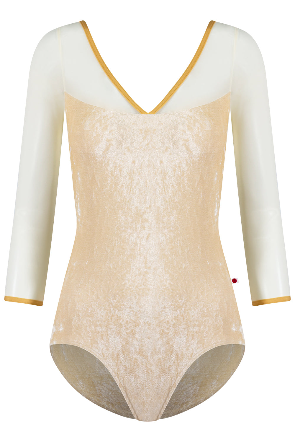 Masha leotard in CV-Vanilla body color with Mesh Vanilla top & 3Q sleeve color and N-Glow trim color