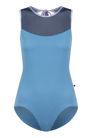 Olivia leotard in T-Bluebell body color with Mesh Dark Blue top color and V-Angelic trim color