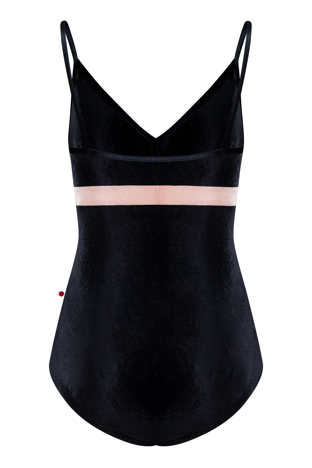 Zoe leotard in R-Black body, top & trim color and R-Blush middle band color