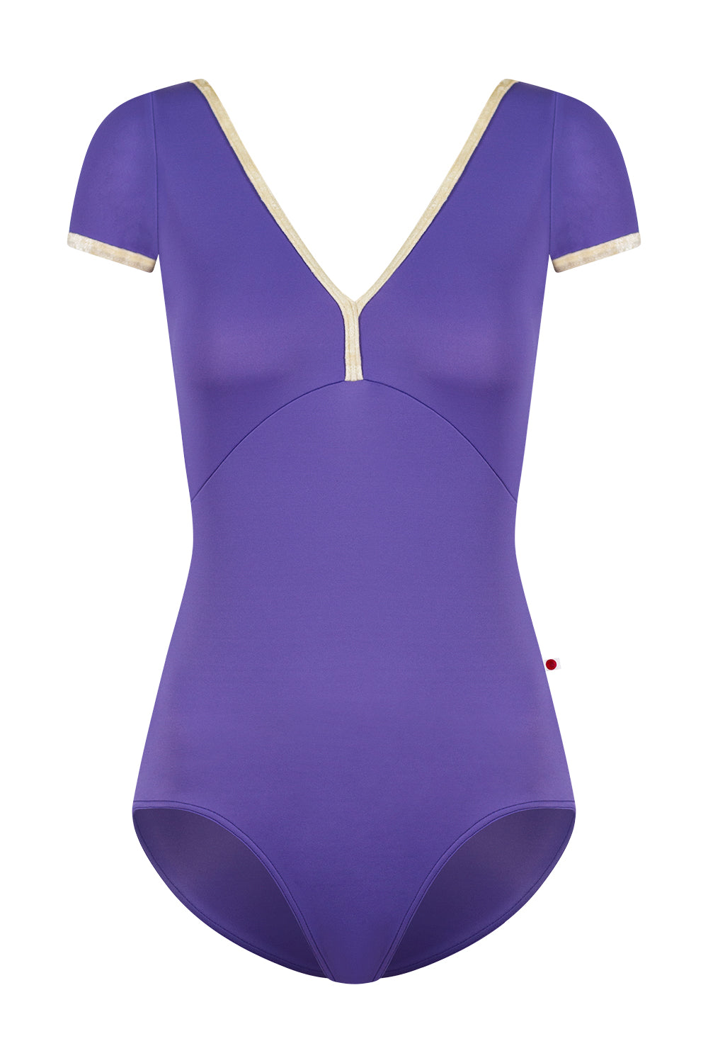 Alicia leotard in T-Wisteria body color with CV-Vanilla trim color and short sleeves