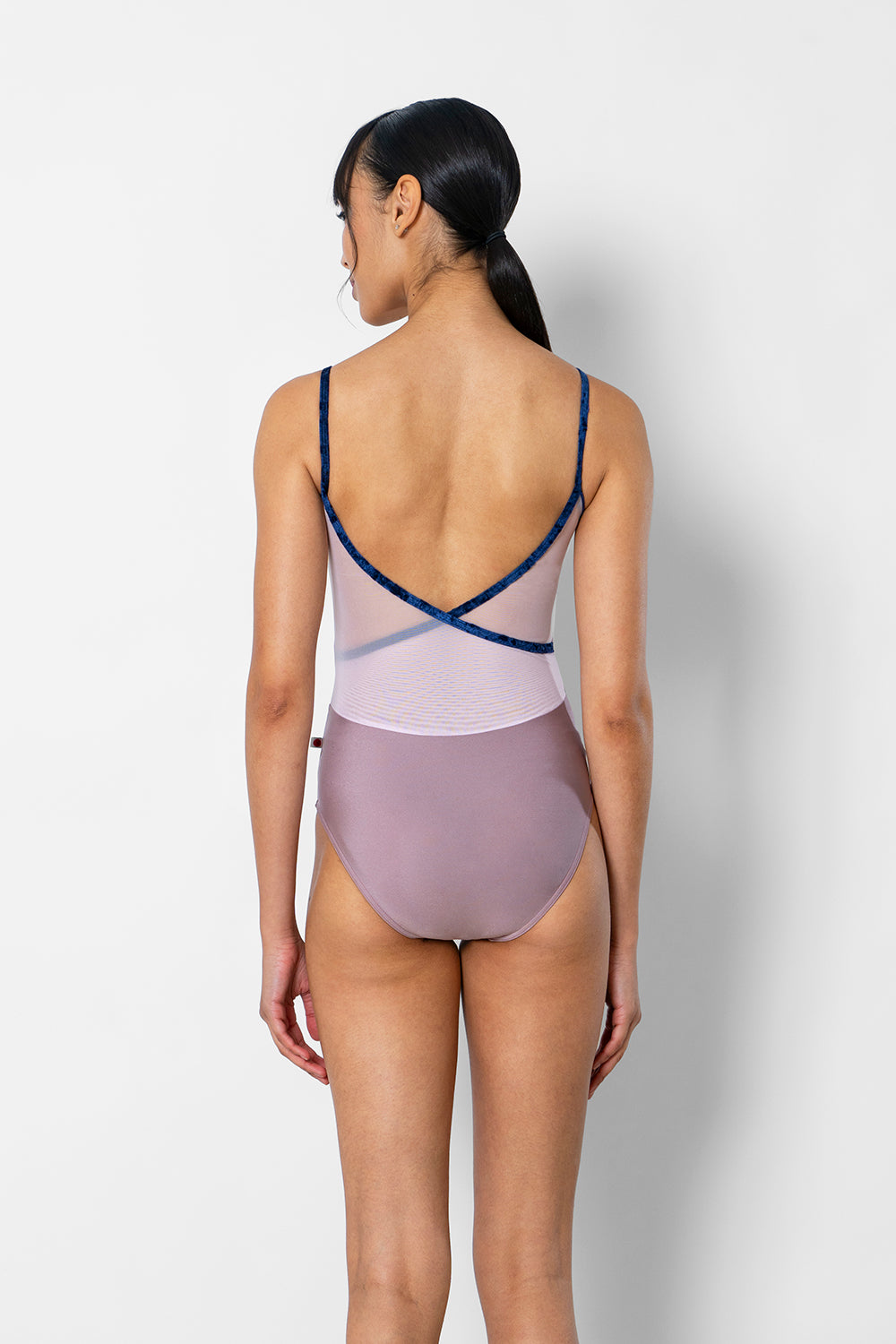 Fiona leotard in N-Magic body color with Mesh Rose top color and CV-Dark Blue trim color