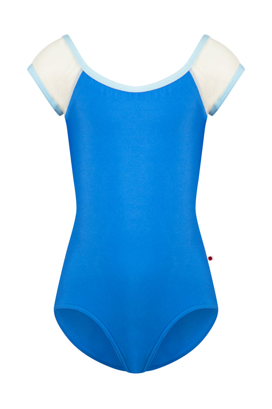 Kids Wendy leotard in N-Sky body color with Mesh Vanilla sleeve color and T-Pool trim color