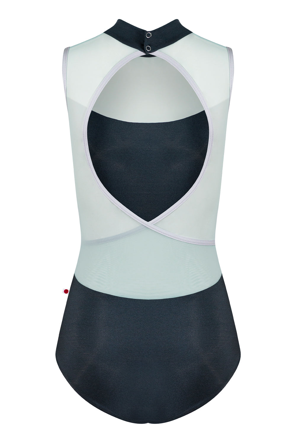 Camila leotard in N-Titanium body color with Mesh Whisper top color and N-Silver trim color