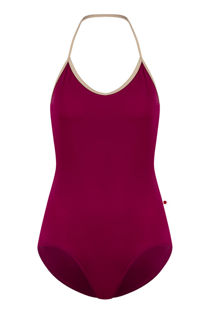 Kate leotard in T-Maroon body color with T-Mosaic trim color