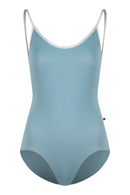 Fiona leotard in T-Fox body color with Mesh Lagoon top color and CV-Silver trim color
