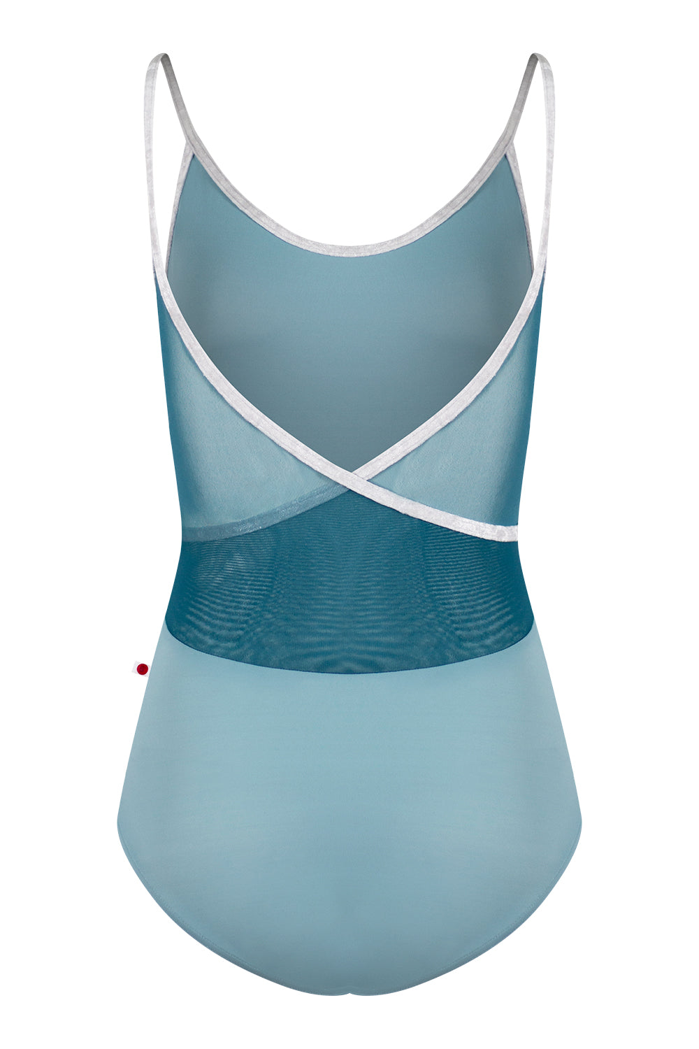 Fiona leotard in T-Fox body color with Mesh Lagoon top color and CV-Silver trim color