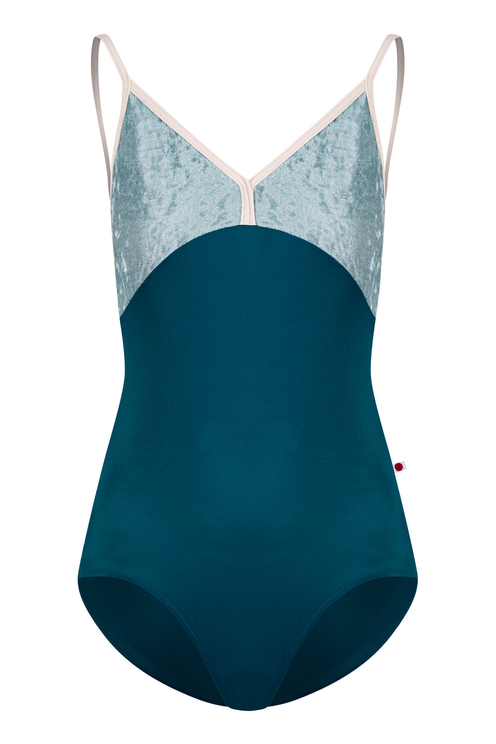 Daria leotard in N-Ottanio body color with CV-Icea top color and T-Misty Rose trim color