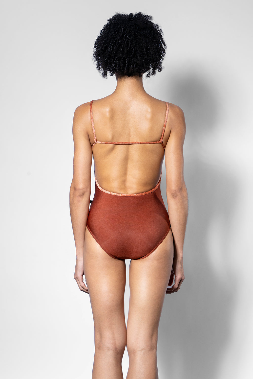 Tamara leotard in N-Bronze body color with CV-Amaretto trim color