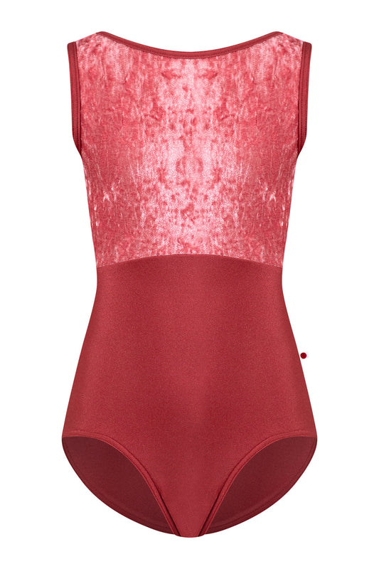 Kids Sofiane Duo leotard in N-Fox body color with CV-Romance top color and N-Fox trim color