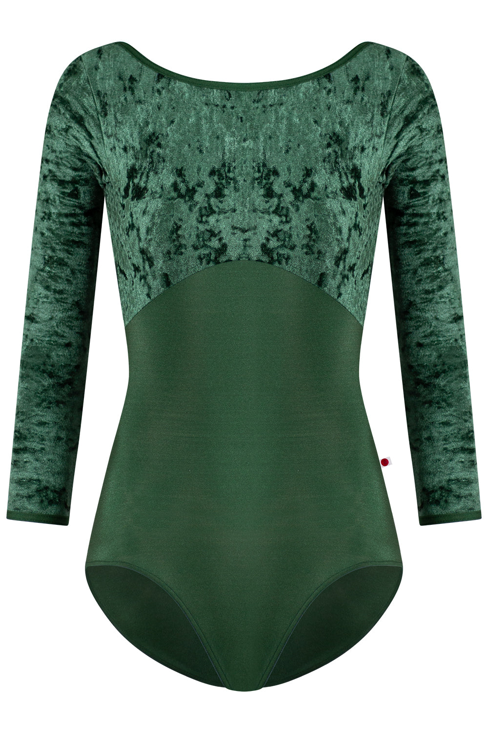 Sofiane Duo leotard in N-Huntress body color with CV-Pine top color & 3Q sleeves and N-Huntress trim color