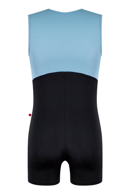 Ken Semi-Unitard in T-Black body color with T-Bluegrey top, zipper and trim color