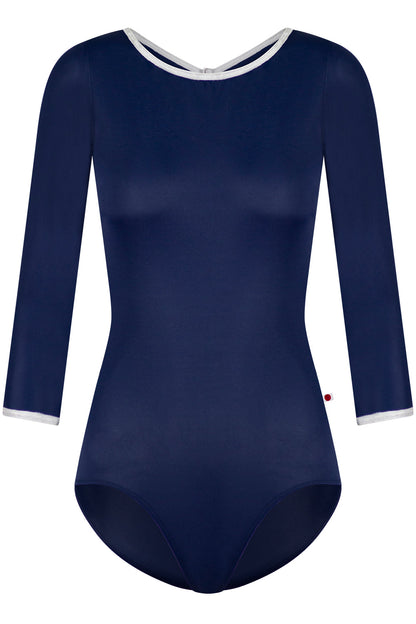Larissa leotard in T-Cosmo body color & 3Q sleeves and CV-Silver trim color