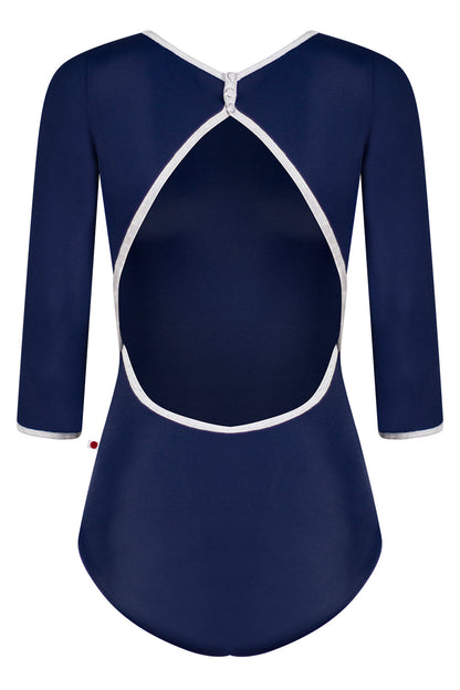 Larissa leotard in T-Cosmo body color & 3Q sleeves and CV-Silver trim color