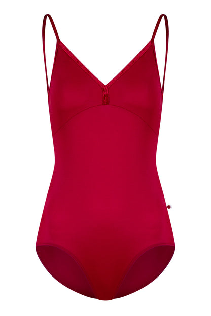 Daria leotard in T-Babylon body &amp; top color with CV-Dark Red trim color