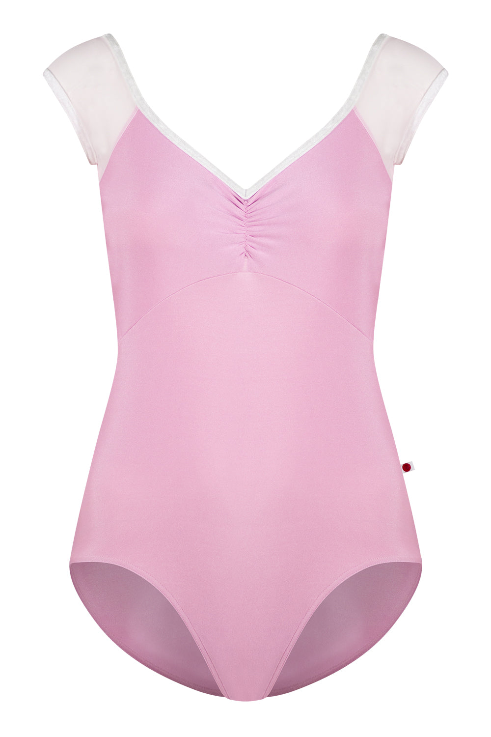 Elli mesh leotard in N-Confetti body color with Mesh Rose top color and CV-White trim color