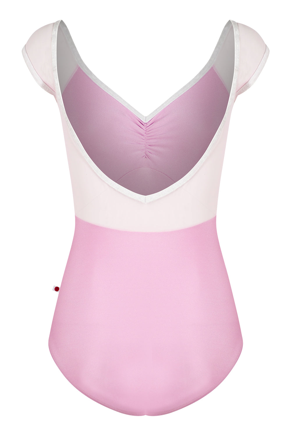 Elli mesh leotard in N-Confetti body color with Mesh Rose top color and CV-White trim color