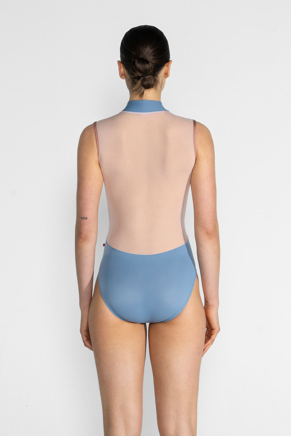 Jessica leotard in T-Blue Grey body color with Mesh Blush top color and N-Rosewood trim color