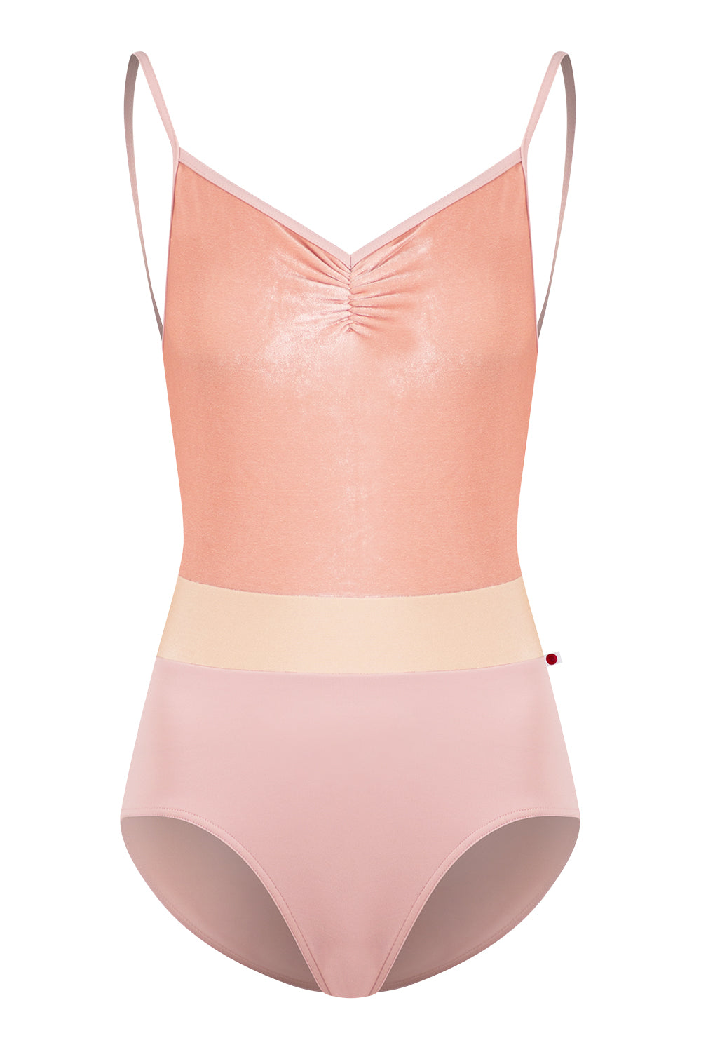 Micah leotard in T-Petal body color with V-Blush top color, T-Petal trim color and N-Base middle band color