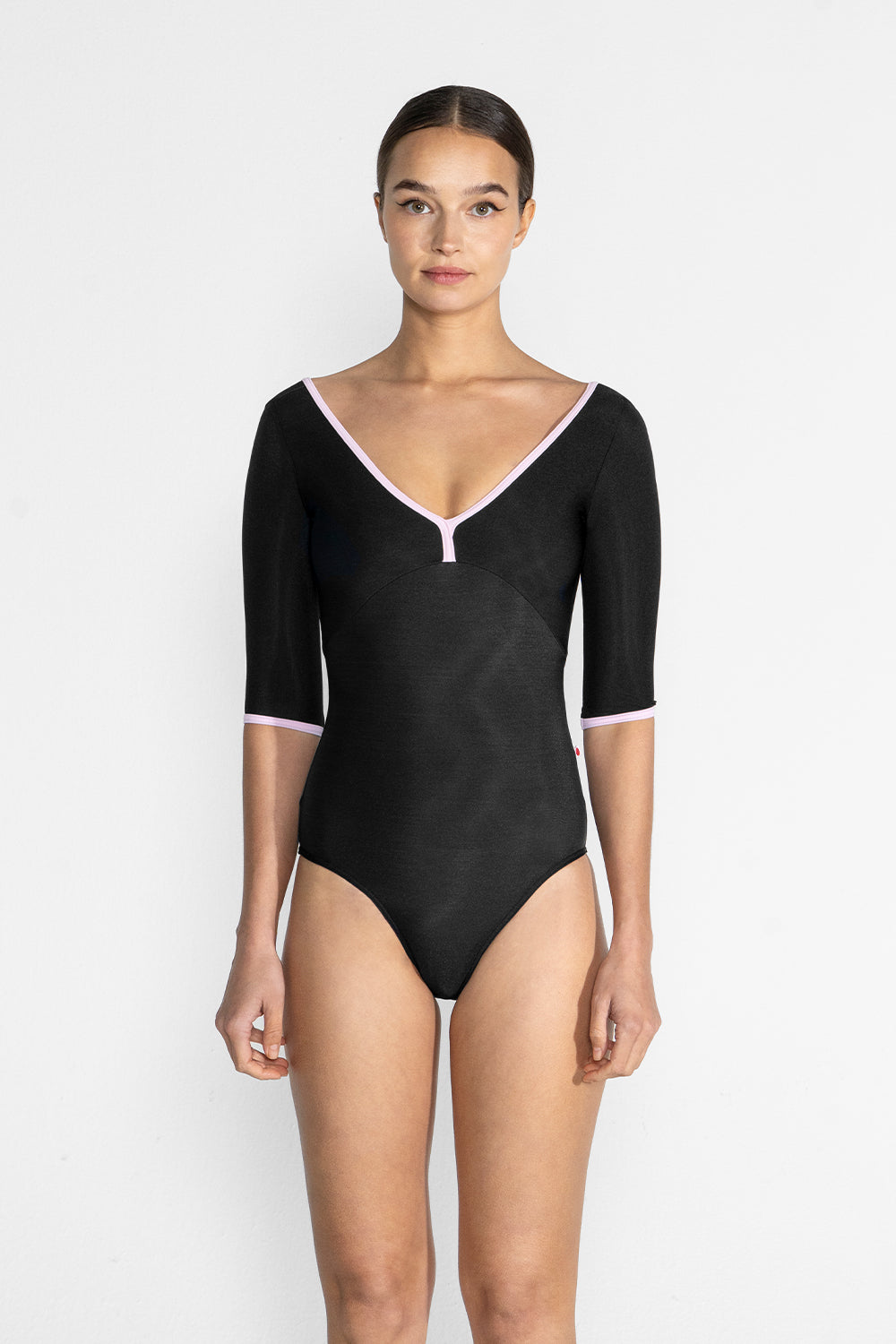 Alicia leotard in N-Black body & top color with T-Rose trim color