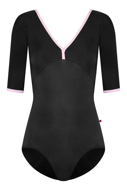 Alicia leotard in N-Black body & top color with T-Rose trim color